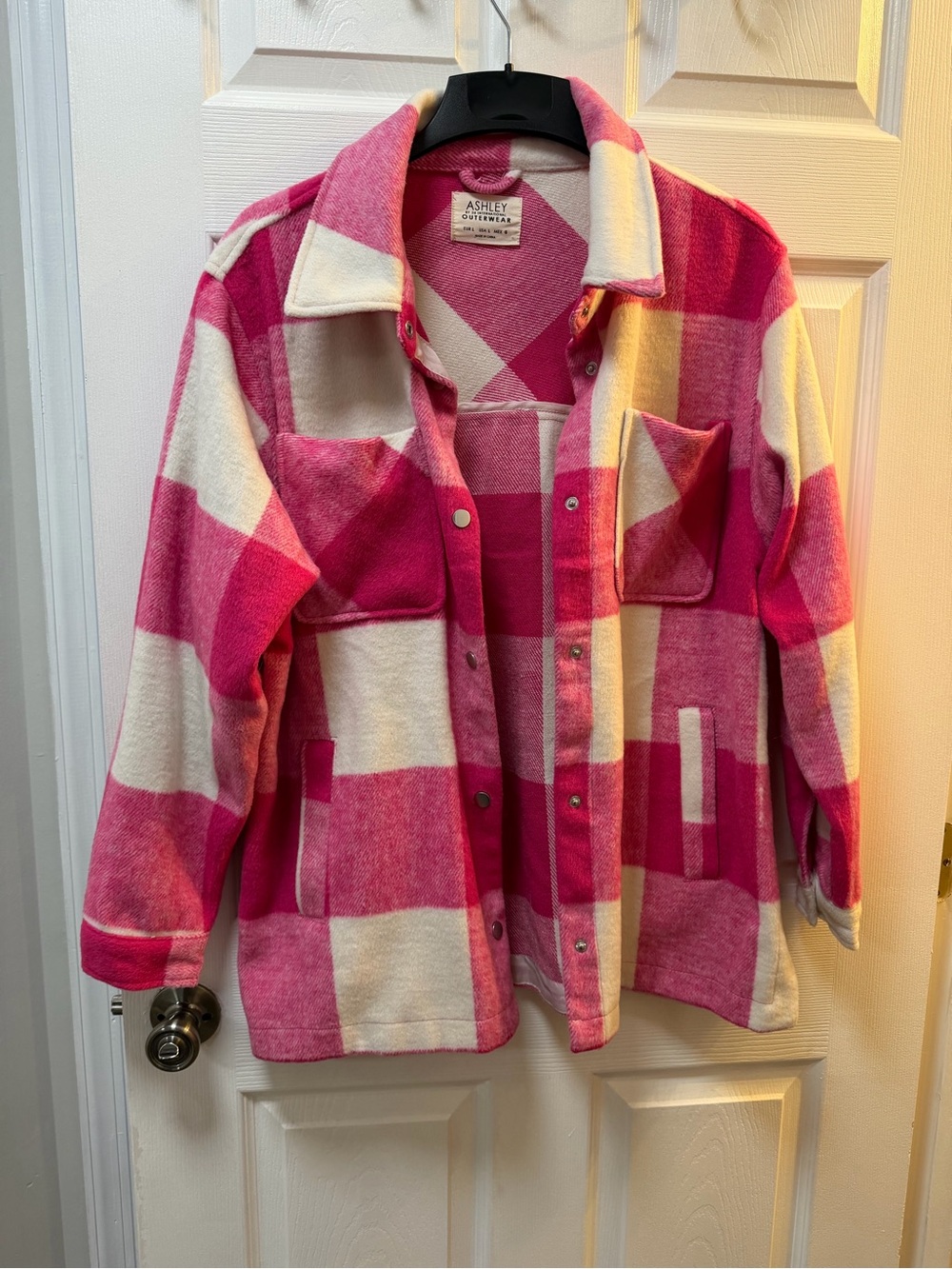 Ashley By 26 International Pink & White Plaid Shacket